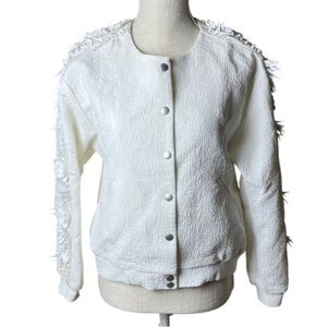 MSGM Embellished Textured White Bomber Jacket - Small 4 - 40 IT